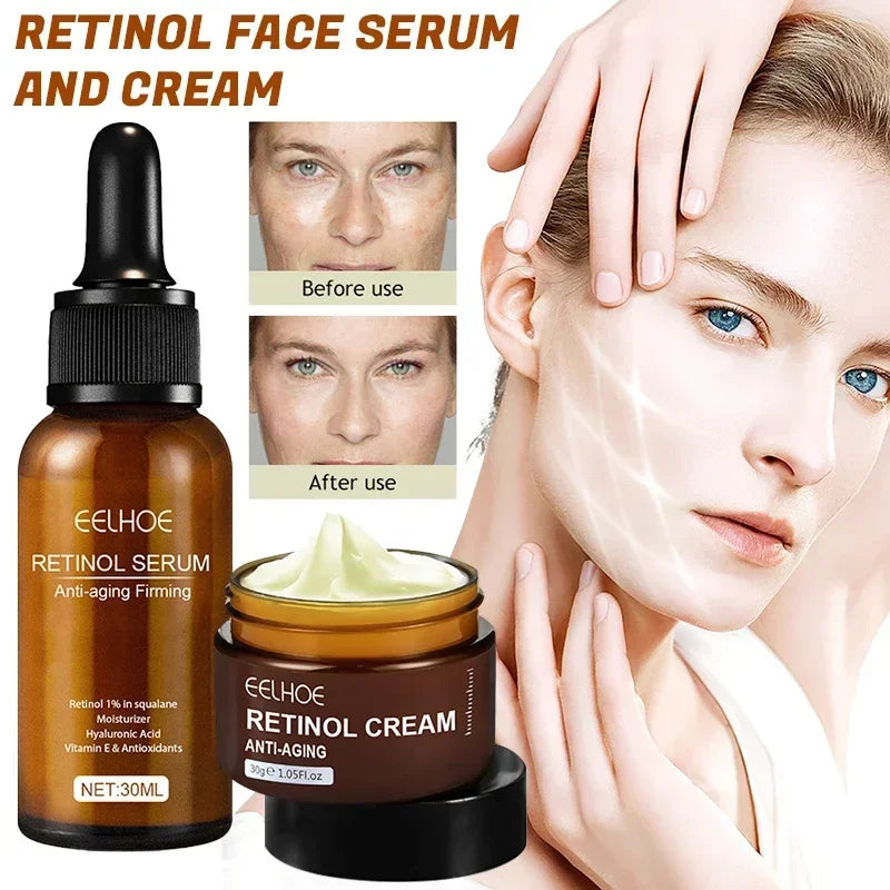 Retinol Face Cream Set Wrinkle Remover Anti-Aging Firming Lifting Fade Fine Line Serum Moisturizing Brightening Korean Skin Care