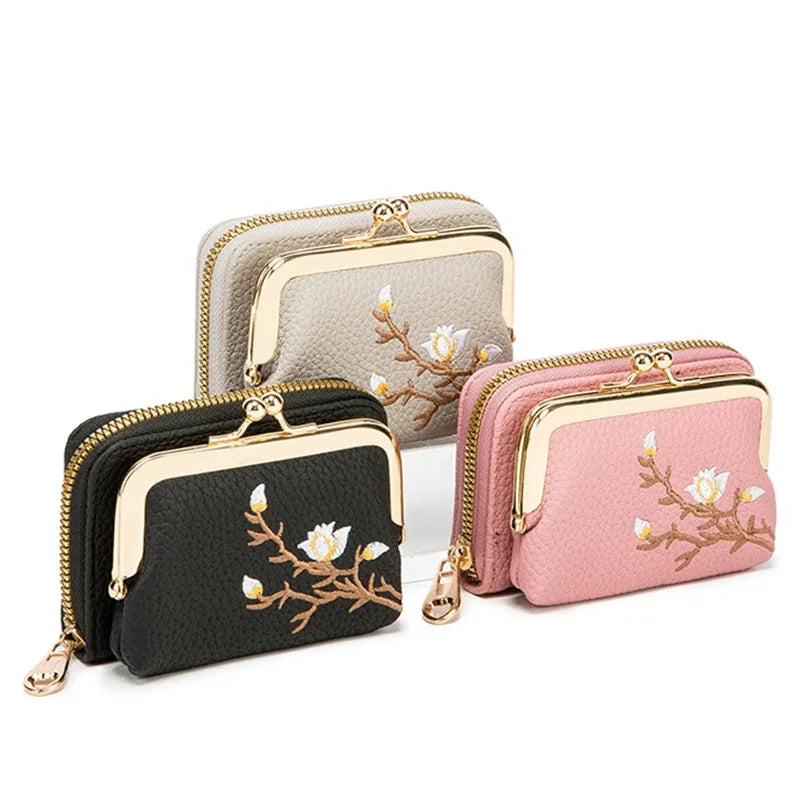 ISKYBOB Women Floral Wallets Short Hasp Purses Portable Detachable Money Bag Large Capacity Pu Leather Business Card Holder 2023