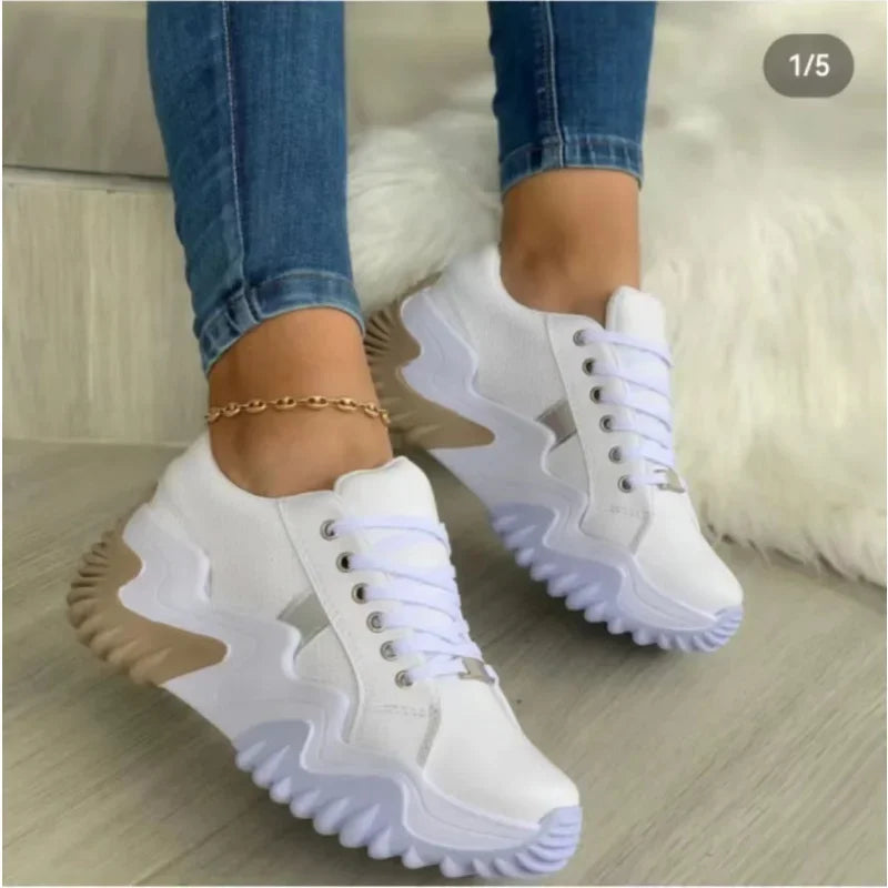 Women Platform Sneakers Leather Casual Ladies Chunky Shoes 2023 White Woman High Black Fashion Brand Thick Soled Wedge Sneakers