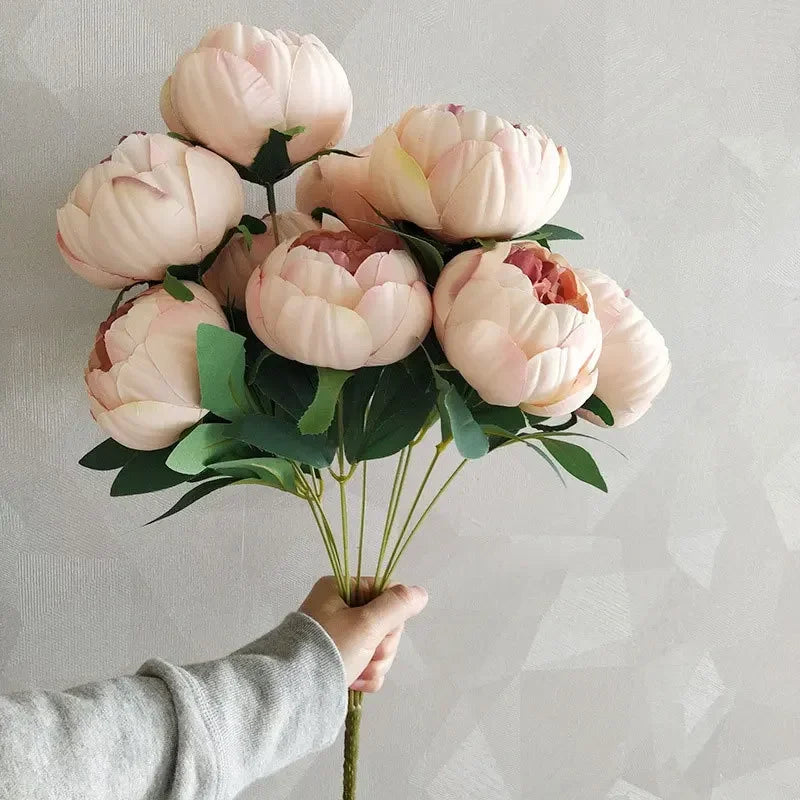 Simulation 10 Core-spun Peony Bouquets for Home Living Room Dining Table Wedding Decoration Fake Artificial Flowers High Quality