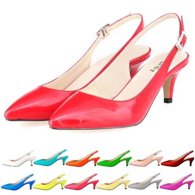 Daily all-match Sandal Shoes Pointed High Heels Large Size Pumps New 6cm Low Casual Back Empty Buckle Red Wedding shoes