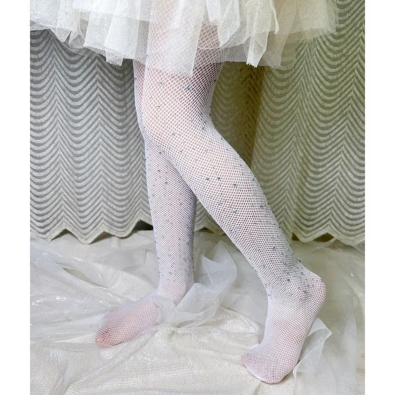 1pc Kids Girl Tight Fashion Fishnet Stockings Hollow Lace Rhinestone Glitter Pantyhose for Children Girl Summer Mesh Baby Sock