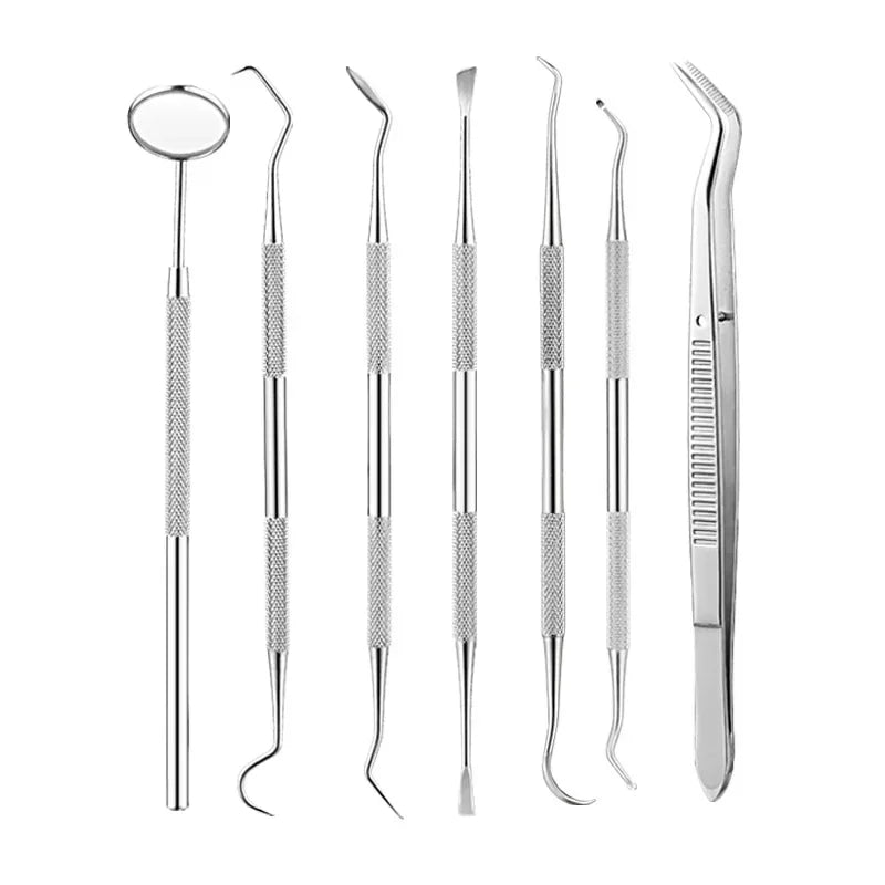 5pc/set Dental Mirror Stainless Steel Dental Dentist Prepared Tool Set Probe Tooth Care Kit Instrument Tweezer Hoe Sickle Scaler