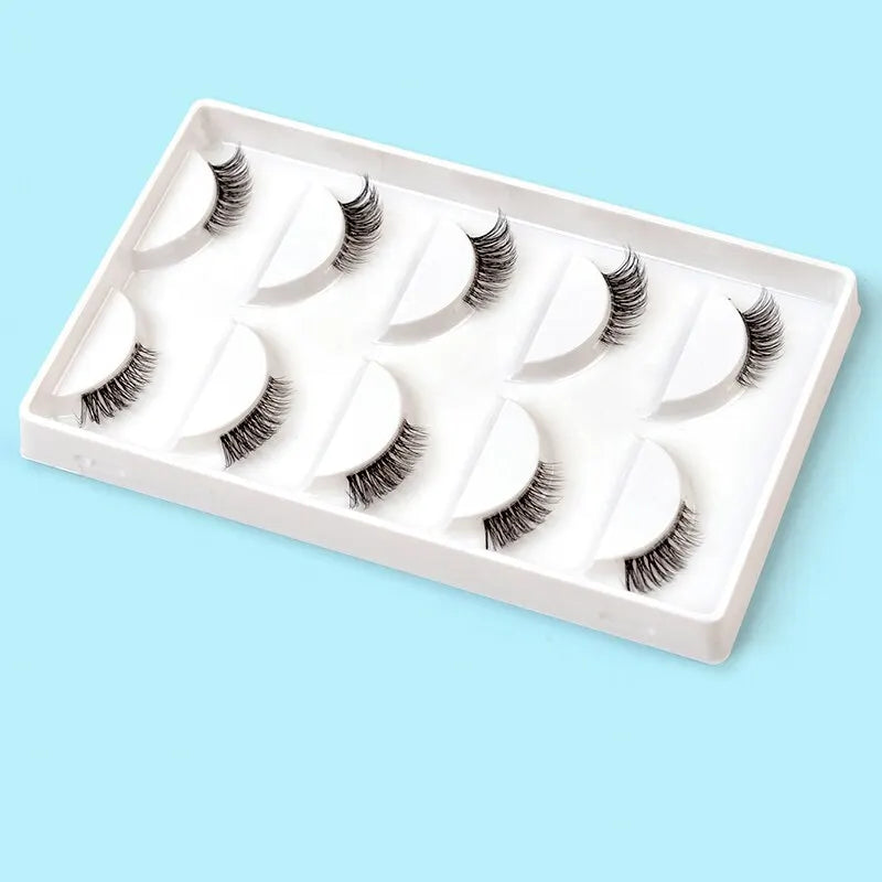 5 Pairs 2Colors Natural Look Lashes with Clear Band Short Fake Eyelash Pack by Outopen