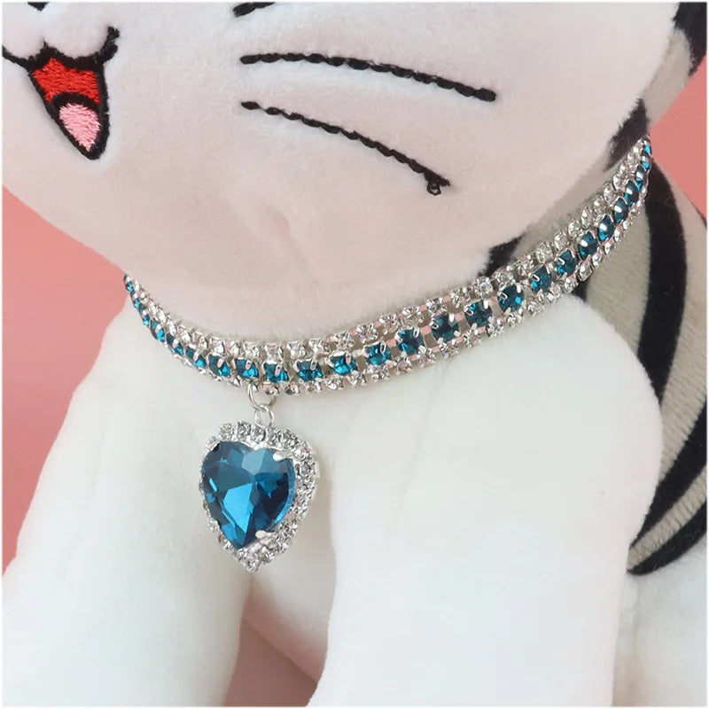 Dog Shiny Rhinestone Collar Cat Heart Diamond Jewelry Necklace Pet Bling Princess Collar Puppy Supplies Chihuahua Accessories