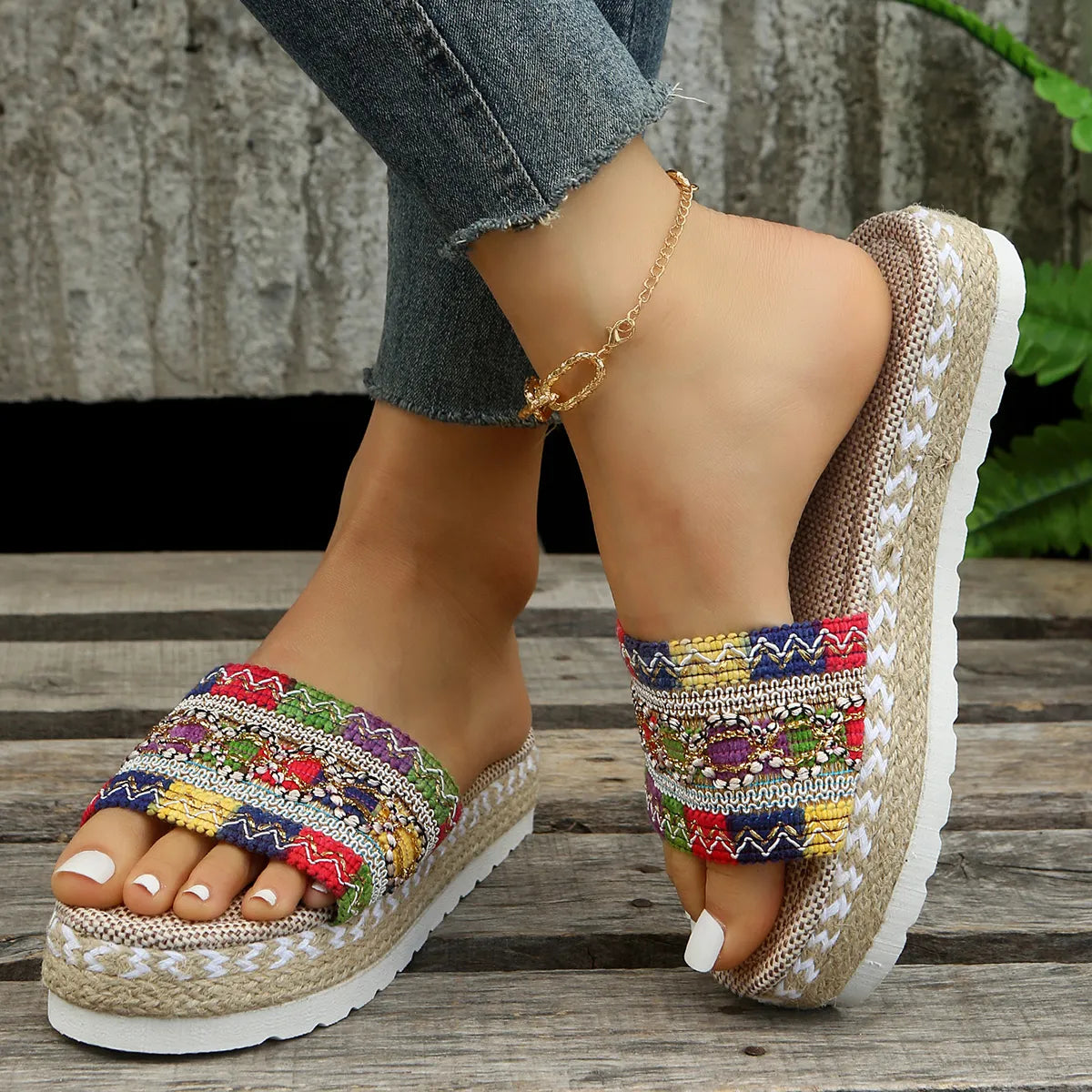 2023 New Weave Women's Slippers Platform Summer Shoes for Women Beach Casual Heeled Sandals Bohemian Handmade Ladies Espadrilles