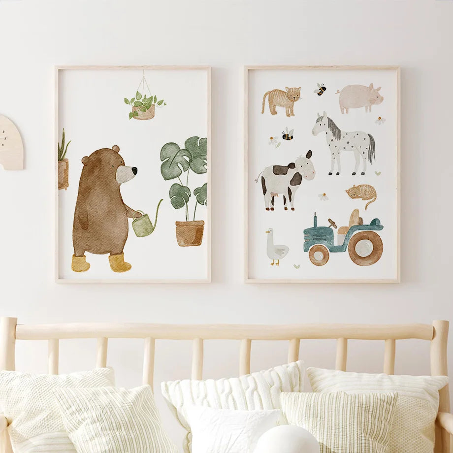 Cartoon Lion Rabbit Bear Cat Hedgehog Farm Animals Nursery Wall Art Canvas Painting Posters And Prints Baby Kids Room Home Decor