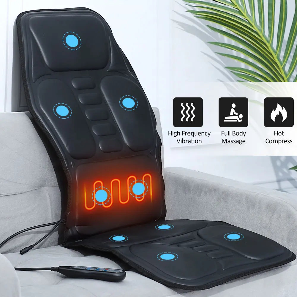 PASTSKY Electric Back Massager Chair Cushion Heating Vibration Home Office Lumbar Neck Mattress Pain Relief PU Seat 9 Modes