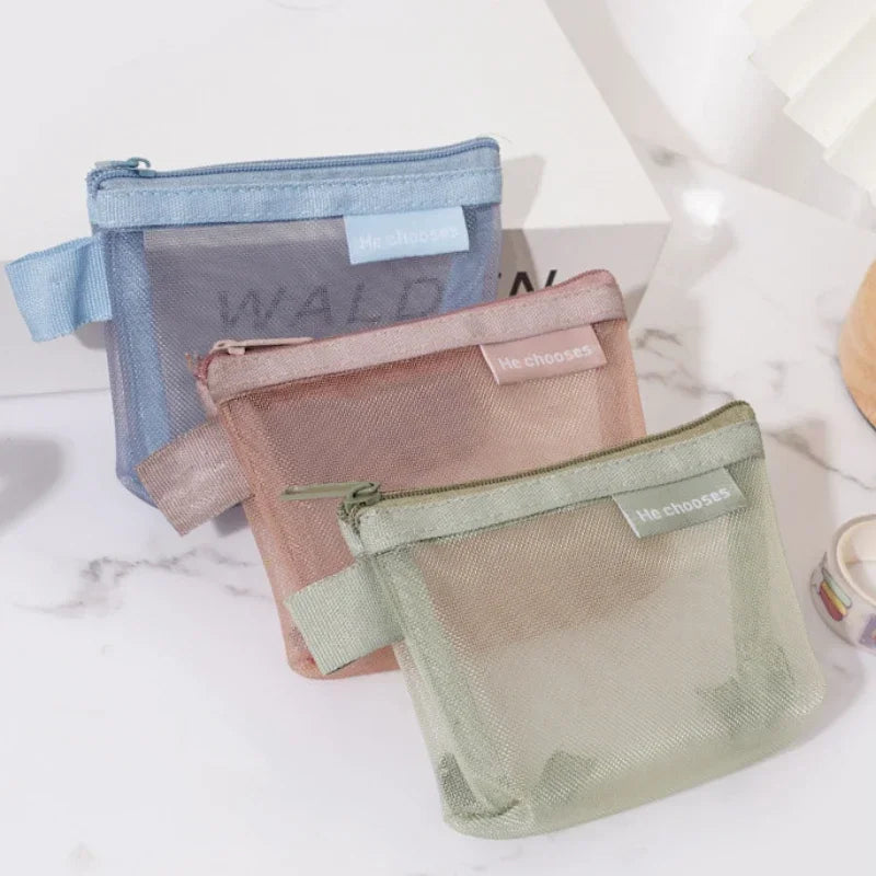 Triangle Mesh Nylon Visible Large-capacity Coin Bags Purses ID Credit Card Holder Pouch Key Earphone Makeup Toiletry Storage Bag