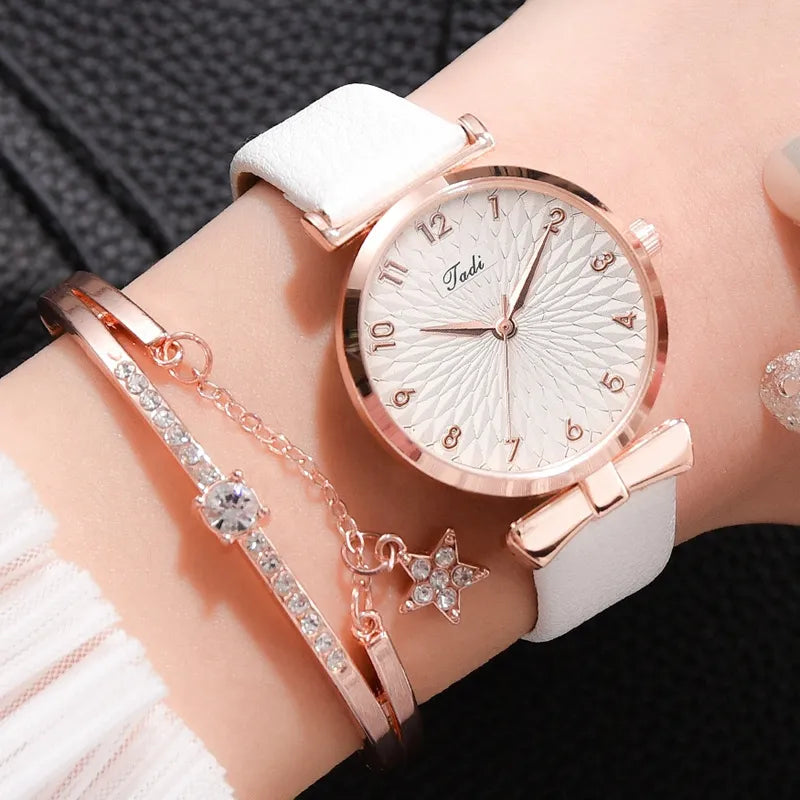 2pcs Set Luxury Women Bracelet Quartz Watches For Women Leather Watch Ladies Sports Dress Wrist Watch Clock Relogio Feminino