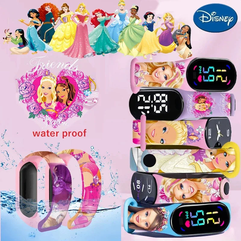 Disney Princess Frozen Barbie Figure Kids Digital Watches Cartoon LED Touch Waterproof Electronic Kids Watch Birthday Gifts Toys