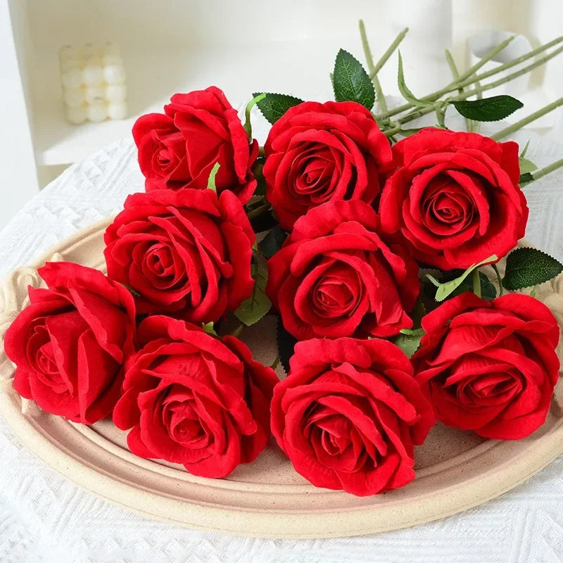 Artificial Silk Rose Flower Bouquet Real Looking Fake Roses Home Wedding Centerpieces Party Decorations 50 Pcs flower wall