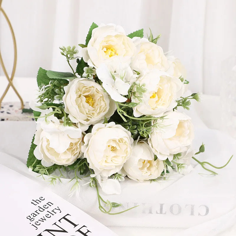 1 Bouquet 5 heads Artificial Flowers Peony Bridal Wedding Bouquet Silk Fake Flower Home Vase Accessories Christmas Decorations