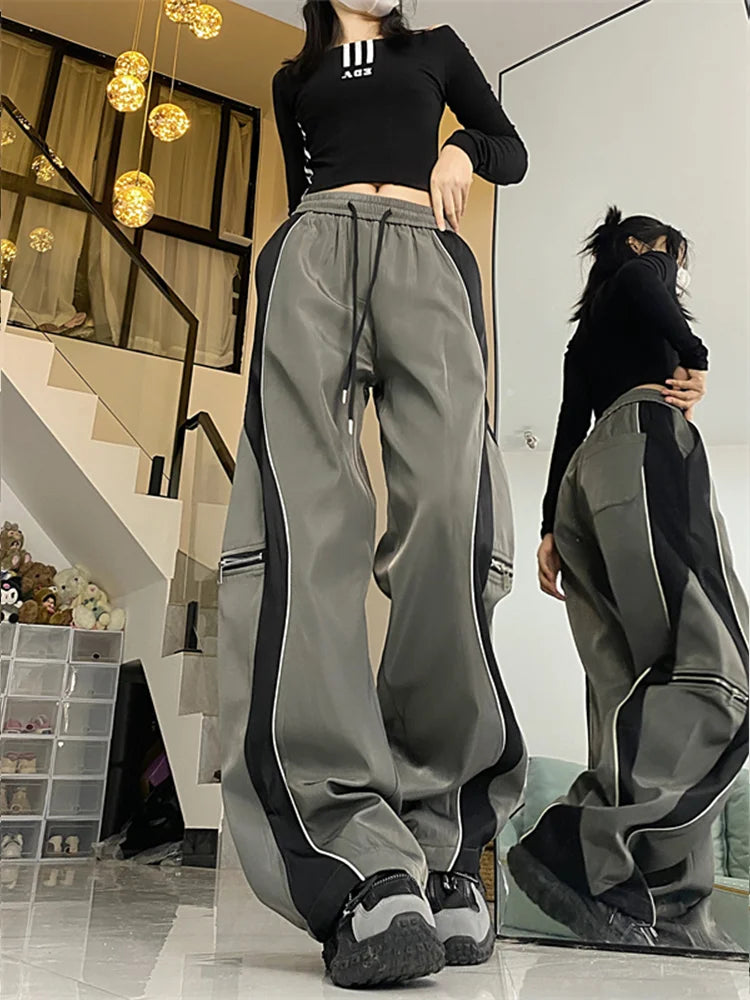 Women Green Cargo Pants Baggy Y2k 90s Streetwear Oversize Jogger Sweatpants Vintage Harajuku High Waist Wide Leg Trouser Clothes