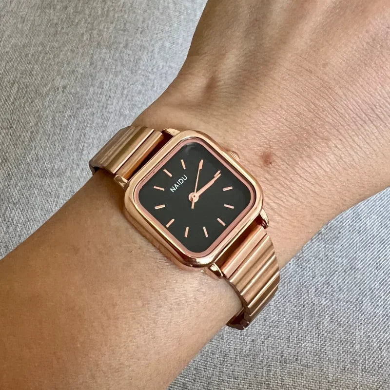 Hot Sale Women Quartz Watch Square Dial Stainless Steel Bamboo Strap Casual Fashion Wristwatch Reloj De Mujer Dropshipping