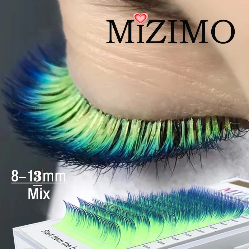 Two-color Gradient Color False Eyelashes Blue Purple Yellow 0.07 Mixed Length Natural Soft Artificial Mink HHair Single Grafting