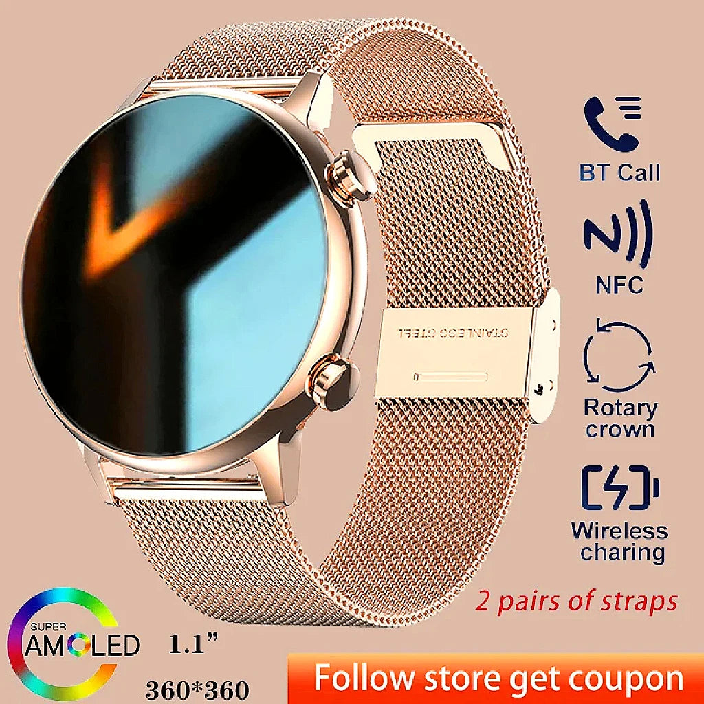 2024 New AMOLED Ladies Smartwatch Bluetooth Talk NFC Heart Rate Blood Oxygen IP68 Waterproof smartwatch for men for Android IOS
