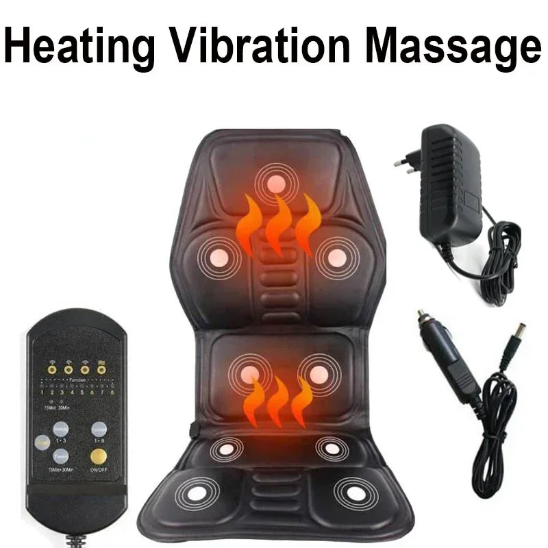 Electric Portable Heating Vibrating Back Massager Chair In Cussion Car Home Office Lumbar Neck Mattress Pain Relief Mat