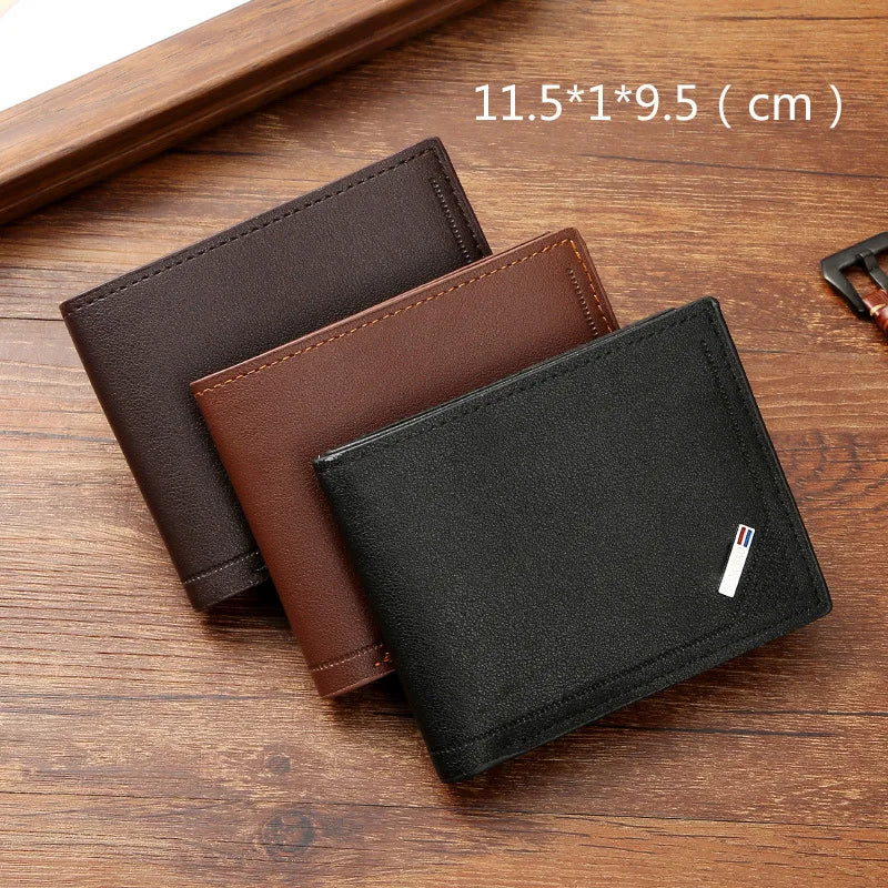 New Men's Wallet Short Wallet Youth Fashion Thin Multi Card Large Capacity Horizontal Business Soft Leather Wallet for Men