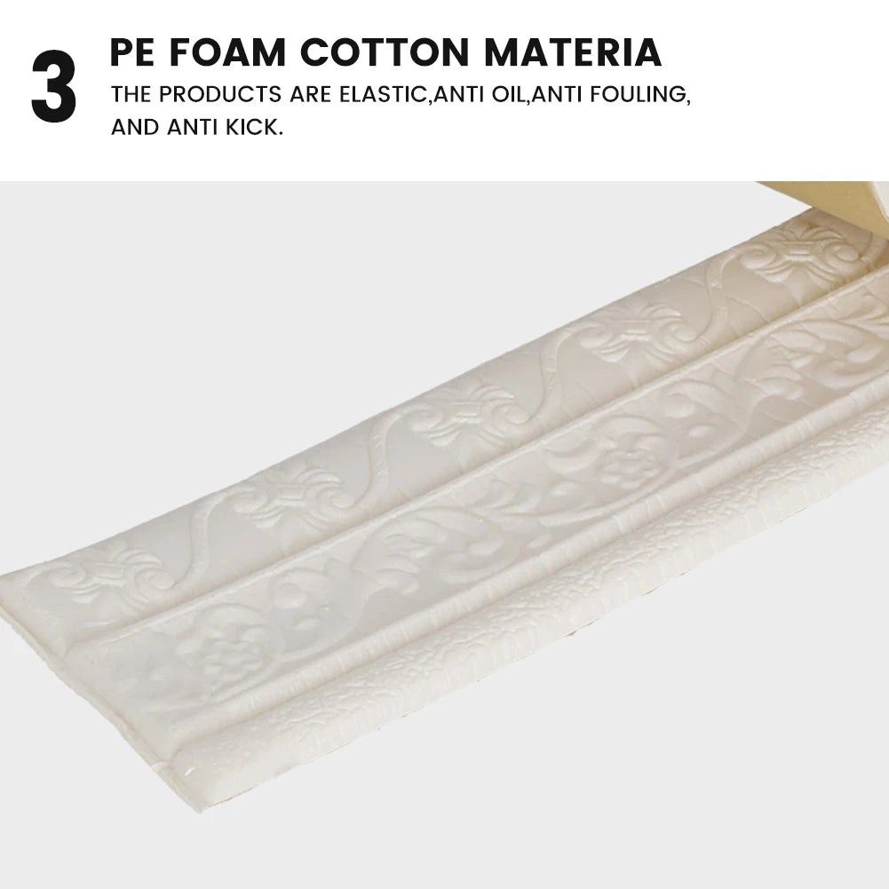 8x230cm 3D Foam Wall Edge Strip Stickers Self-Adhesive Waterproof Baseboard Corner Waist Line Sticker Wallpaper Border Decor