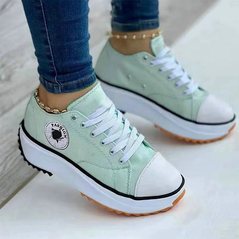 Women Patterned Canvas Sneakers Women's Casual Shoes 2023 Spring Autumn Flat Lace-up Shoes Zapatillas Mujer Chaussure Femme