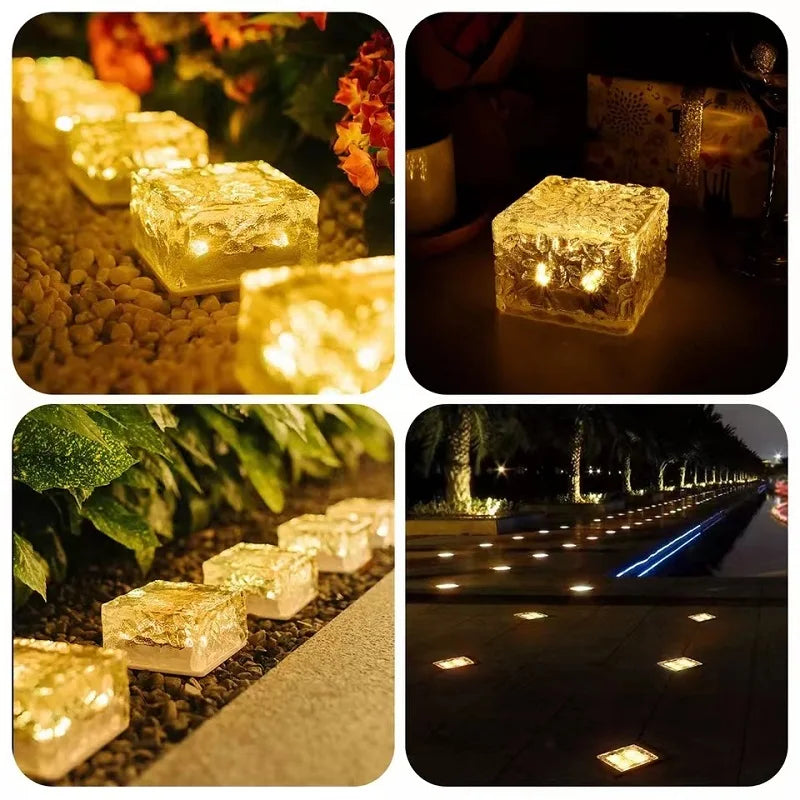 Solar Garden Light LED Outdoor Waterproof Rechargeable Stair Step Sunlight Ice Cube Brick Lamp For Yard Landscape Patio Decorate