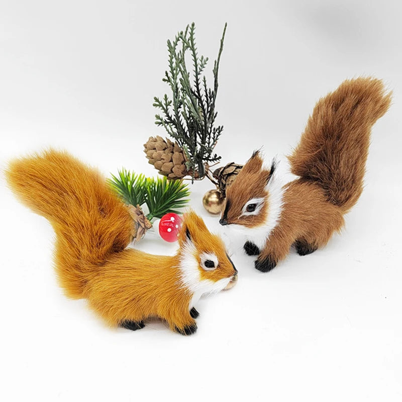 Simulation Squirrel Animal Figurines Miniatures Artificial Fake Squirrel Garden Tree Ornaments Home Christmas Table Decoration