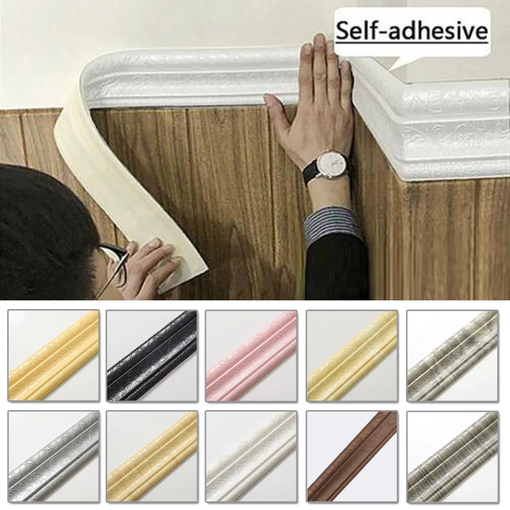 8x230cm 3D Foam Wall Edge Strip Stickers Self-Adhesive Waterproof Baseboard Corner Waist Line Sticker Wallpaper Border Decor