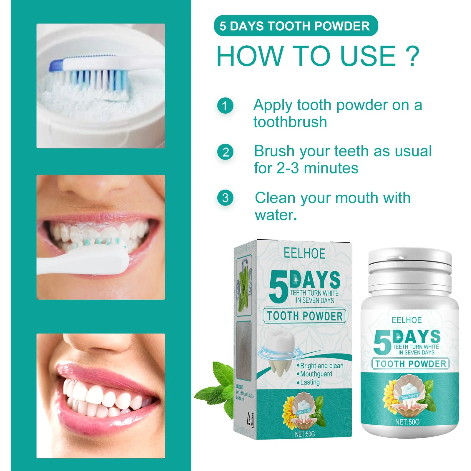 5 Day Teeth Whitening Powder Remove Plaque Stains Toothpaste Deep Cleaning Fresh Breath Oral Hygiene Dentally Tools Teeth Care