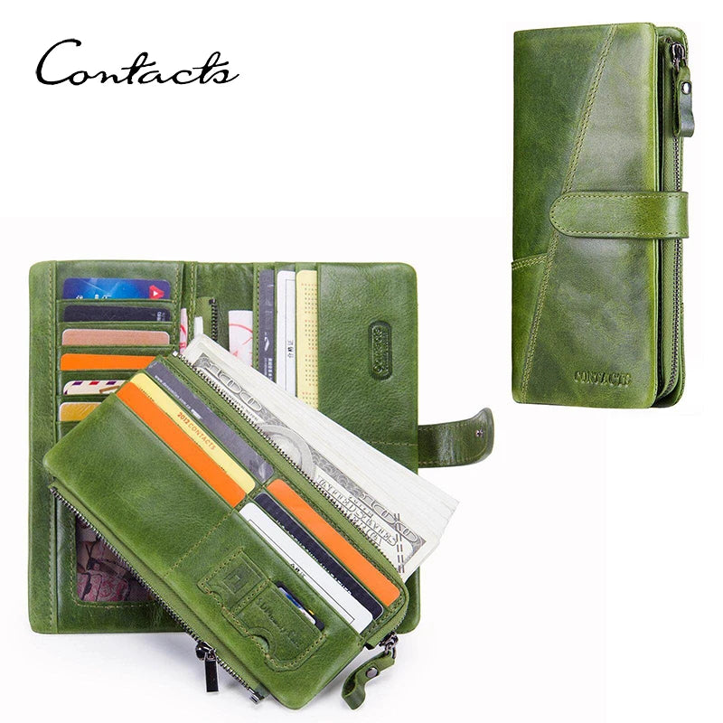CONTACT'S Genuine Leather Wallets for Women Long Fashion Women's Purses Card Holders Female Bag Zip Coin Purses Women's Wallets
