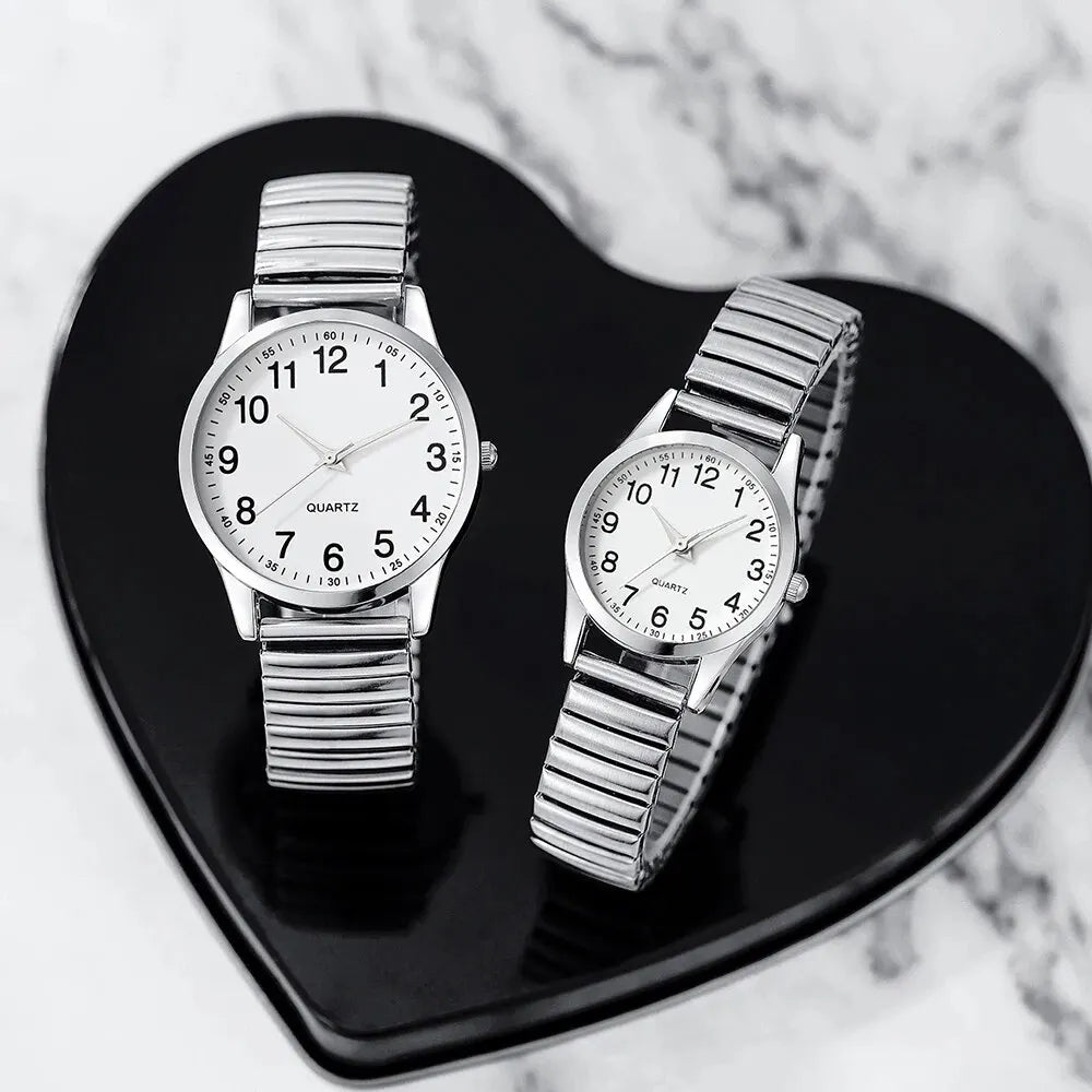 4pcs Silver Couple Quartz Watch Magnetic Heart Bracelet For Couple Fashion Creative Leisure Round Watch Dial Dainty Bracelet Set