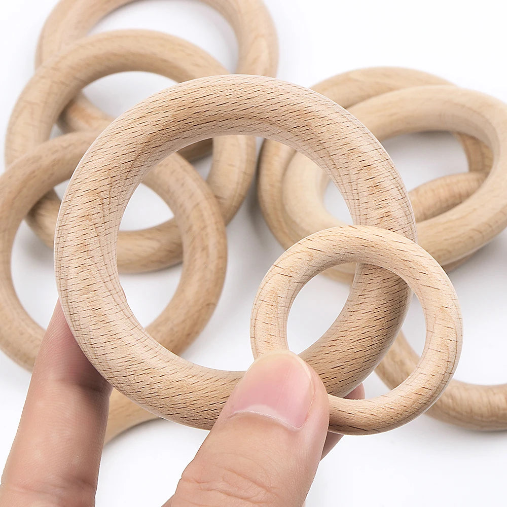25-80mm Natural Large Wooden Rings Hoop For DIY Macrame Tassel Craft Circular Baby Teething Toys Home Connector Decoration Tools