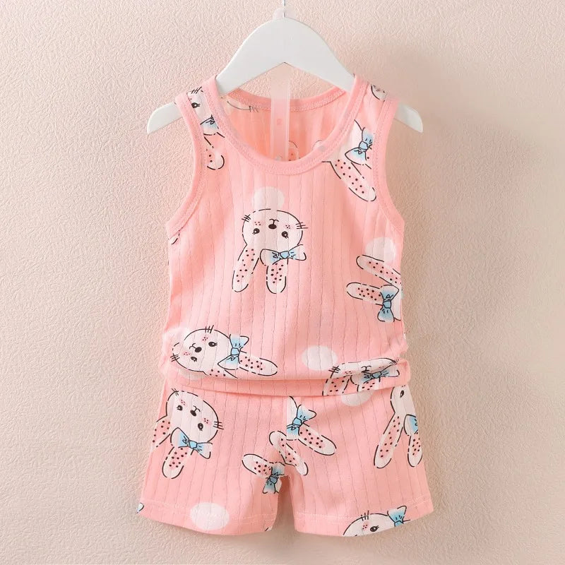 2PCS Kids Sleeveless T-Shirts+Pants Cartoon Baby Clothes Set Breathable Thin Children Clothing Sets Summer Boys Girls Suit