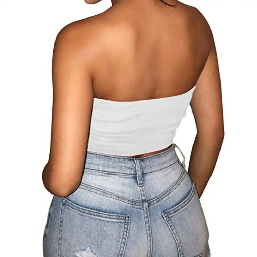 Women Sexy Strapless Tube Tops Off Shoulder Sleeveless Bustiers Crop Tops Backless Slim Fit Tank Vest Streetwear