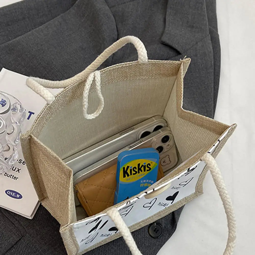 ISKYBOB Linen Button Zipper Handbag Women Tote Large Capacity Grocery Bag Gift Bag Beach Organizer Portable Shopping Lunch Bag