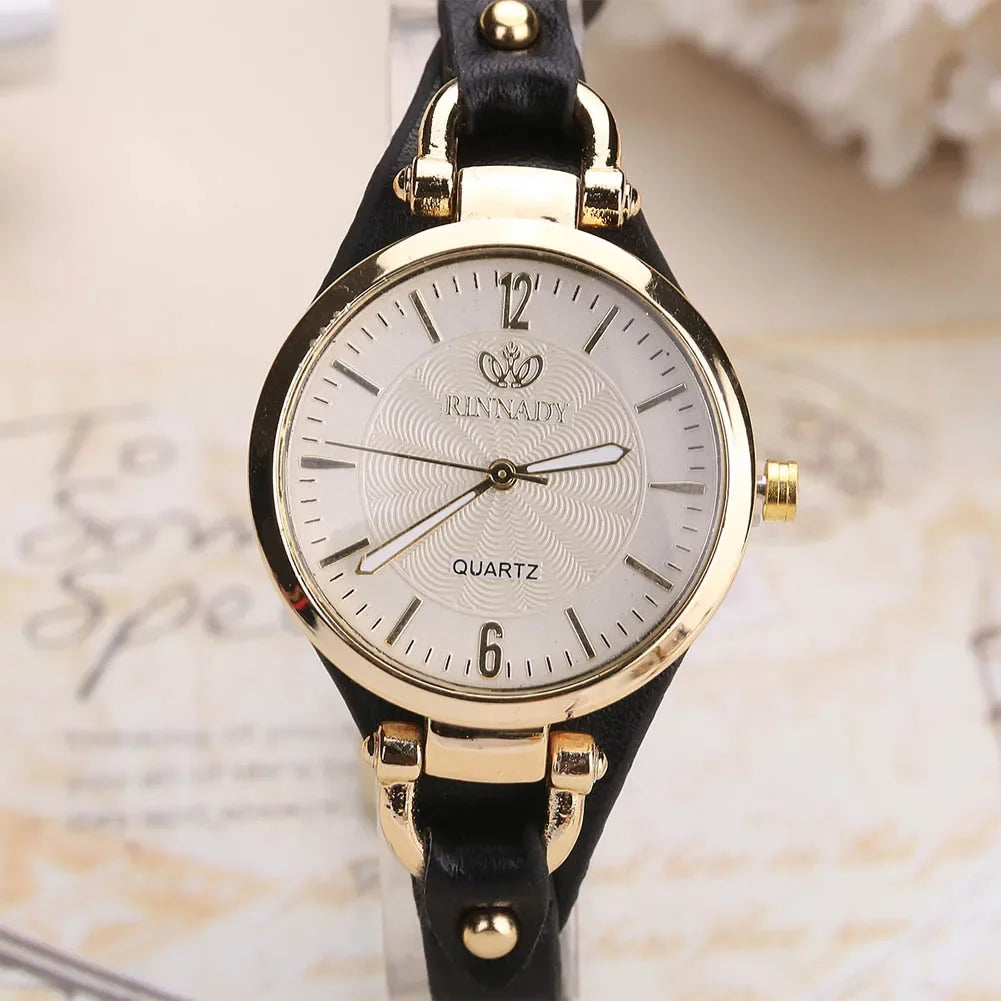 Dropship Women Casual Watches Round Dial Rivet PU Leather Strap Wristwatch Ladies Analog Quartz Watch Gift