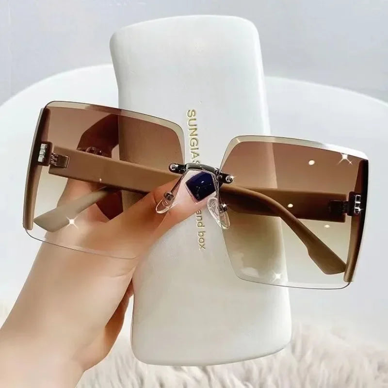 New Vintage Square Sunglasses Woman Classic Retro Gradient Mirror Frameless Sun Glasses Female Fashion Rimless Oculos De Sol