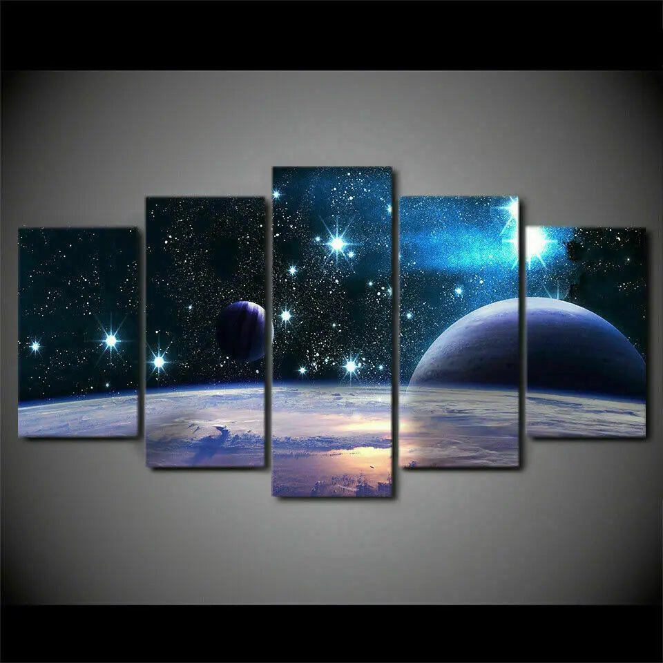 Outer Space Planets Universe Galaxy 5 Piece Canvas Wall Art Home Decor HD Print Pictures Poster No Framed 5 Panel
