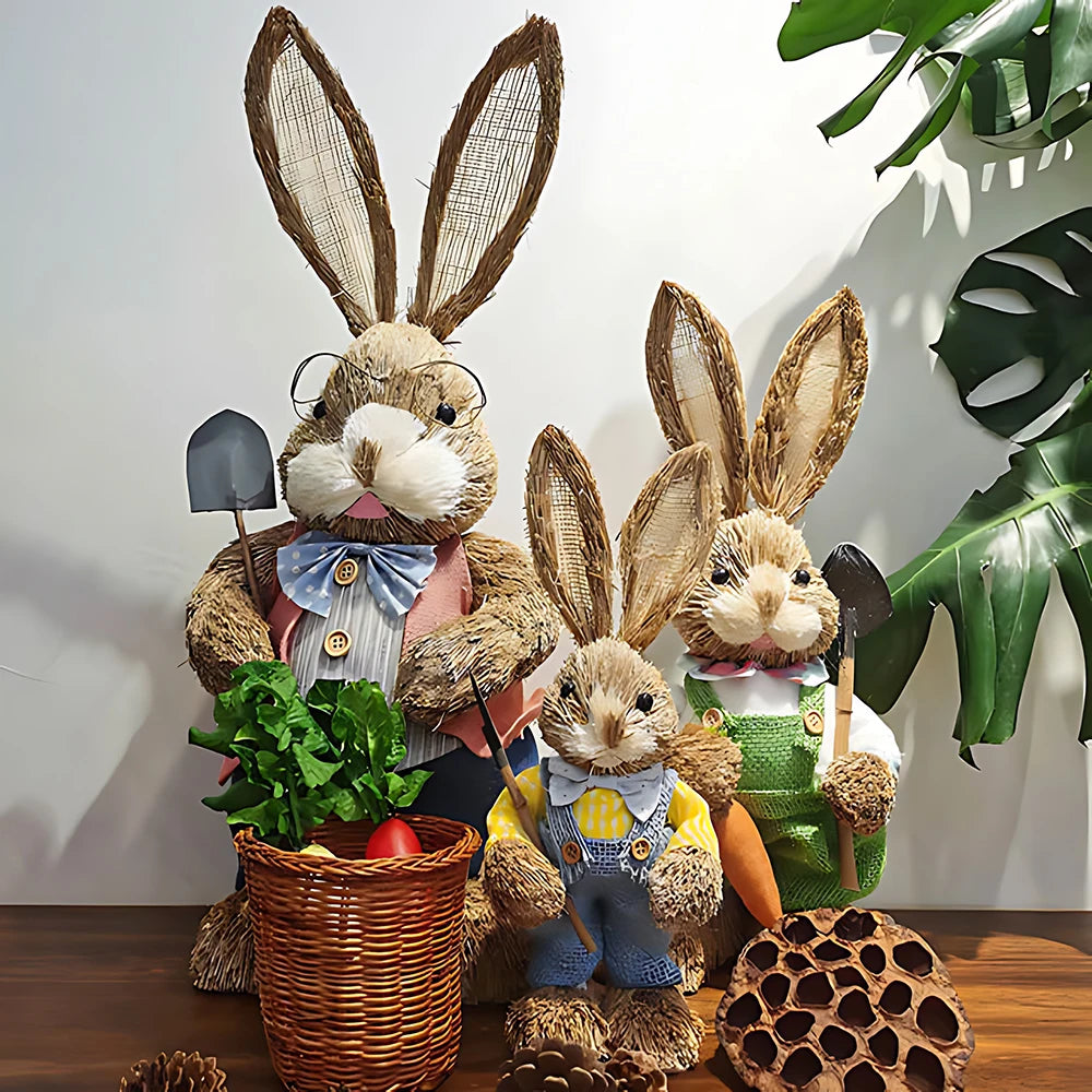 1/2Pcs Easter Cute Straw Bunny Decorations Rustic Home Decoration Party Tabletop Decorations Craft Decorations