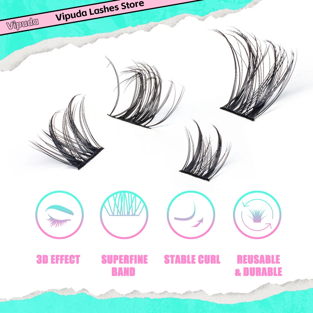 Vipuda Cluster Lashes Mixed Length DIY Eyelash Segmented Eyelashes Volume Individual Lashes Soft Fluffy  Faux Mink Lashes