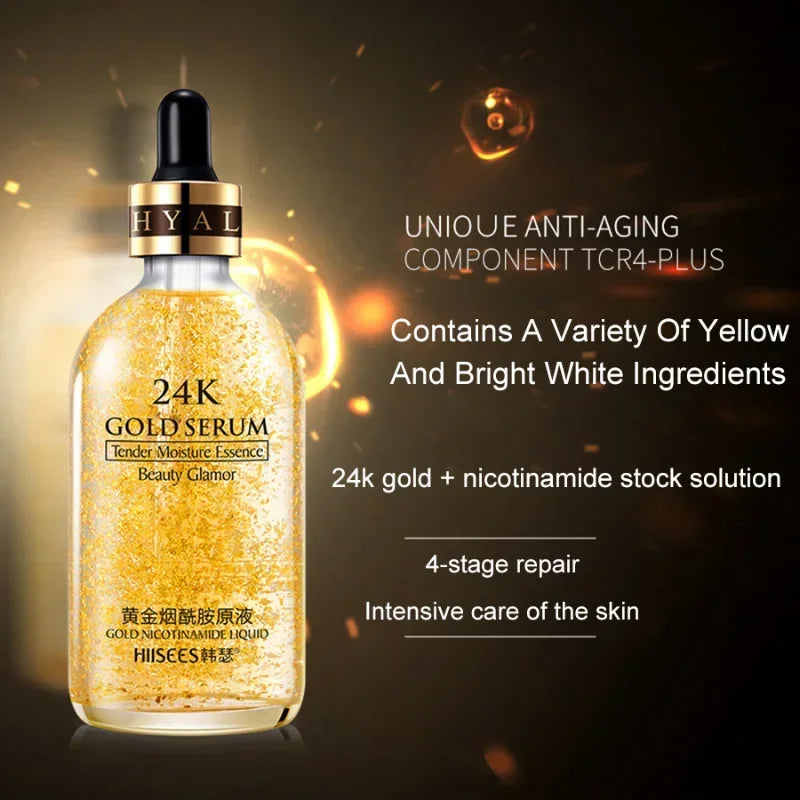 30-100ML 24K Gold Facail Essence Oil Hyaluronic Acid Acne Moisturizer Serum Whitening Day Creams Anti Aging Wrinkle Skin Care