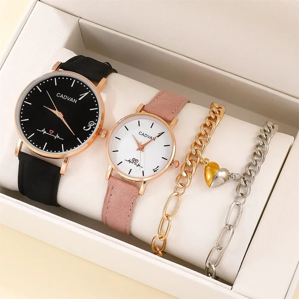 4pcs Set Minimalist Couple Quartz Watch Fancy Women Watches Jewelry Sophisticated And Stylish Women Wristwatches