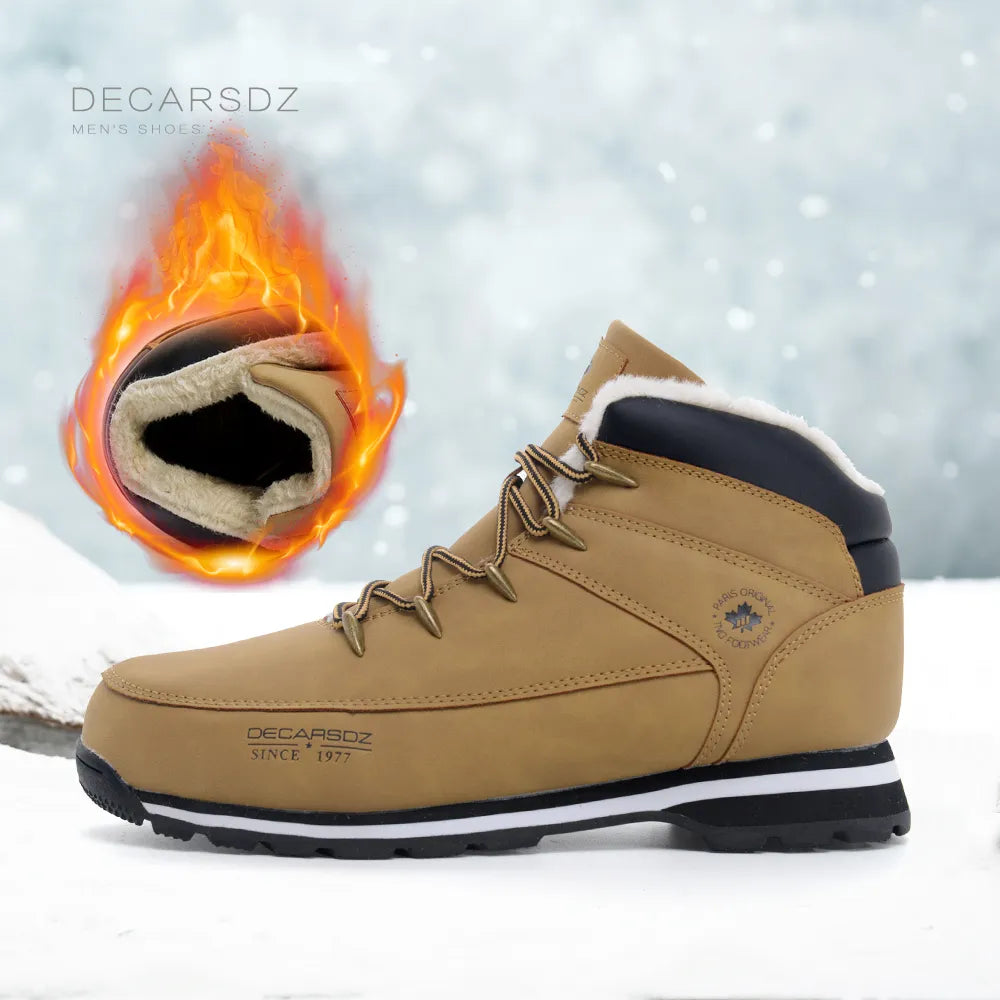 DECARSDZ Winter Boots Men 2023 New Outdoor Waterproof Comfy Durable Outsole Men Boots Classic High Quality Leather Snow Boots