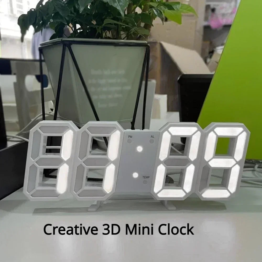 Digital Table Clock 3D Wall Clock LED Digital  With Adjustable Night Light Mode Electronic Decorative Clock for Home Garden