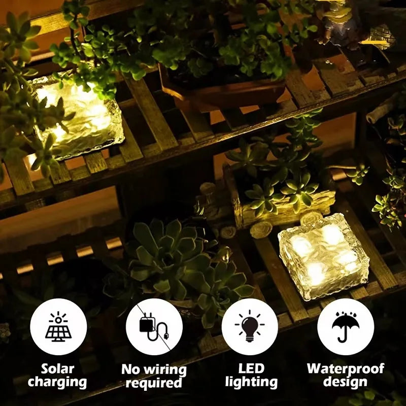 Solar Garden Light LED Outdoor Waterproof Rechargeable Stair Step Sunlight Ice Cube Brick Lamp For Yard Landscape Patio Decorate