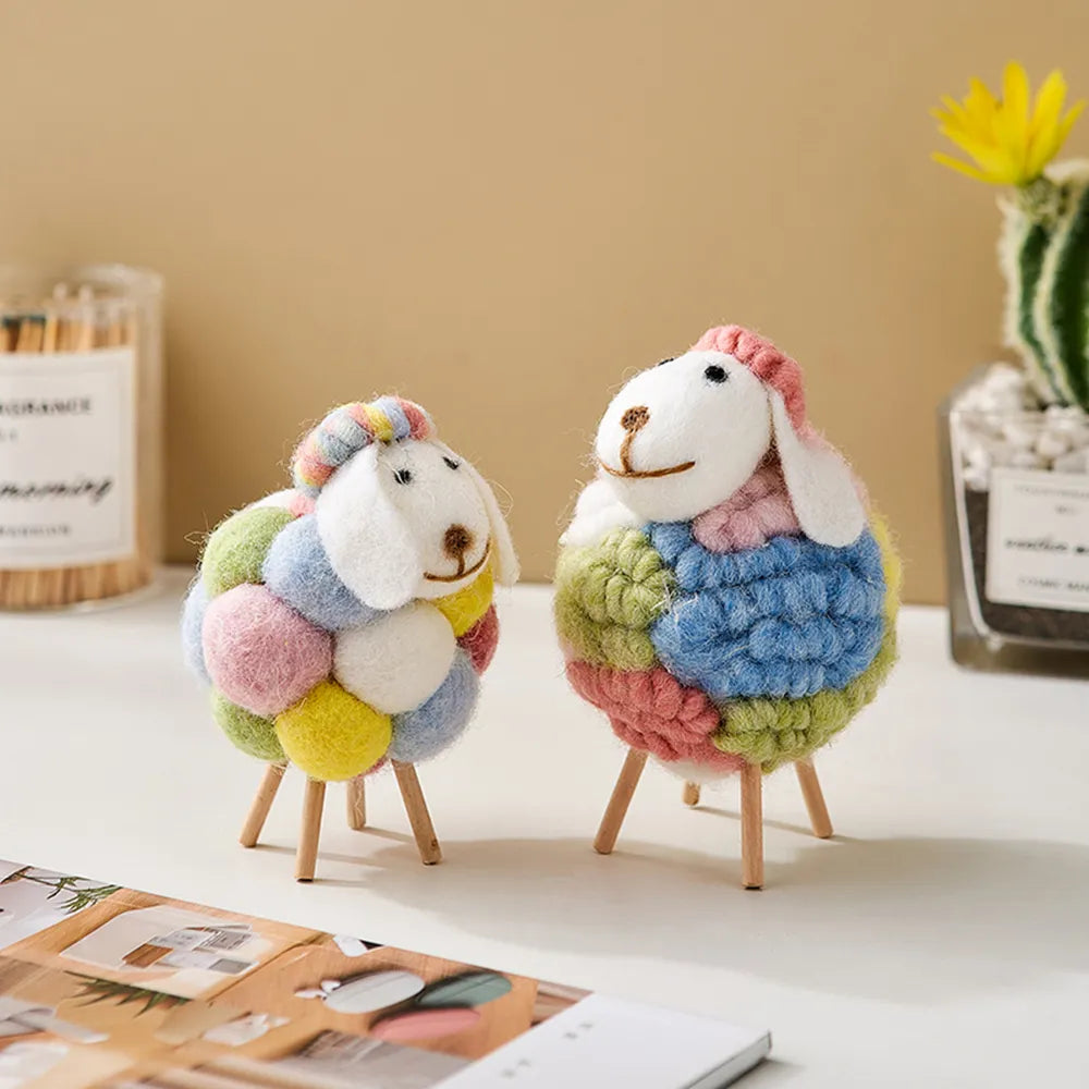 Lovely Felt Sheep Ornament Kawaii Accessories Modern Home Decor Indoor Figurines Room Decoration Accessories Children's Gifts