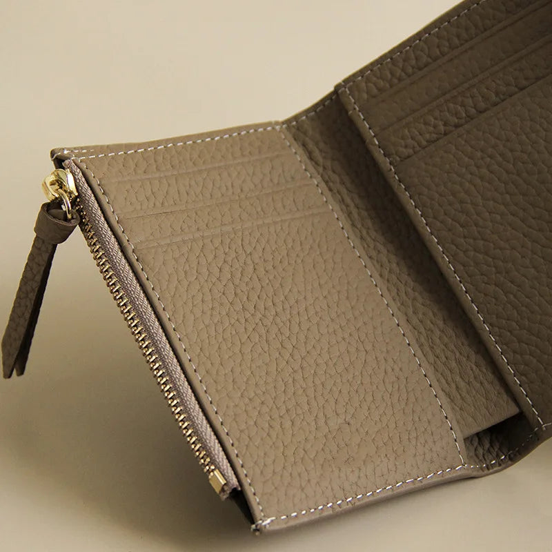 2024 Genuine Leather Small For Women Wallet Luxury Envelope Card Holder Brand Designer Multipurpose Zip Coin Cowhide Short Purse
