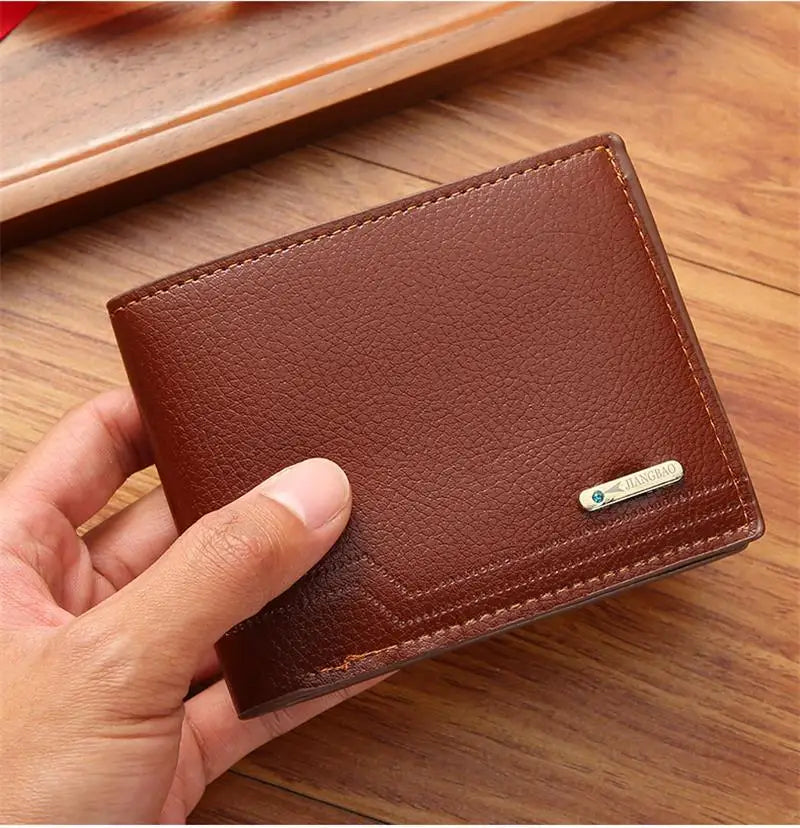 New Men'S Short Wallet Fashion Casual Lychee Pattern Soft Leather Wallet Multi Card Large Capacity Small Wallet Card Holders