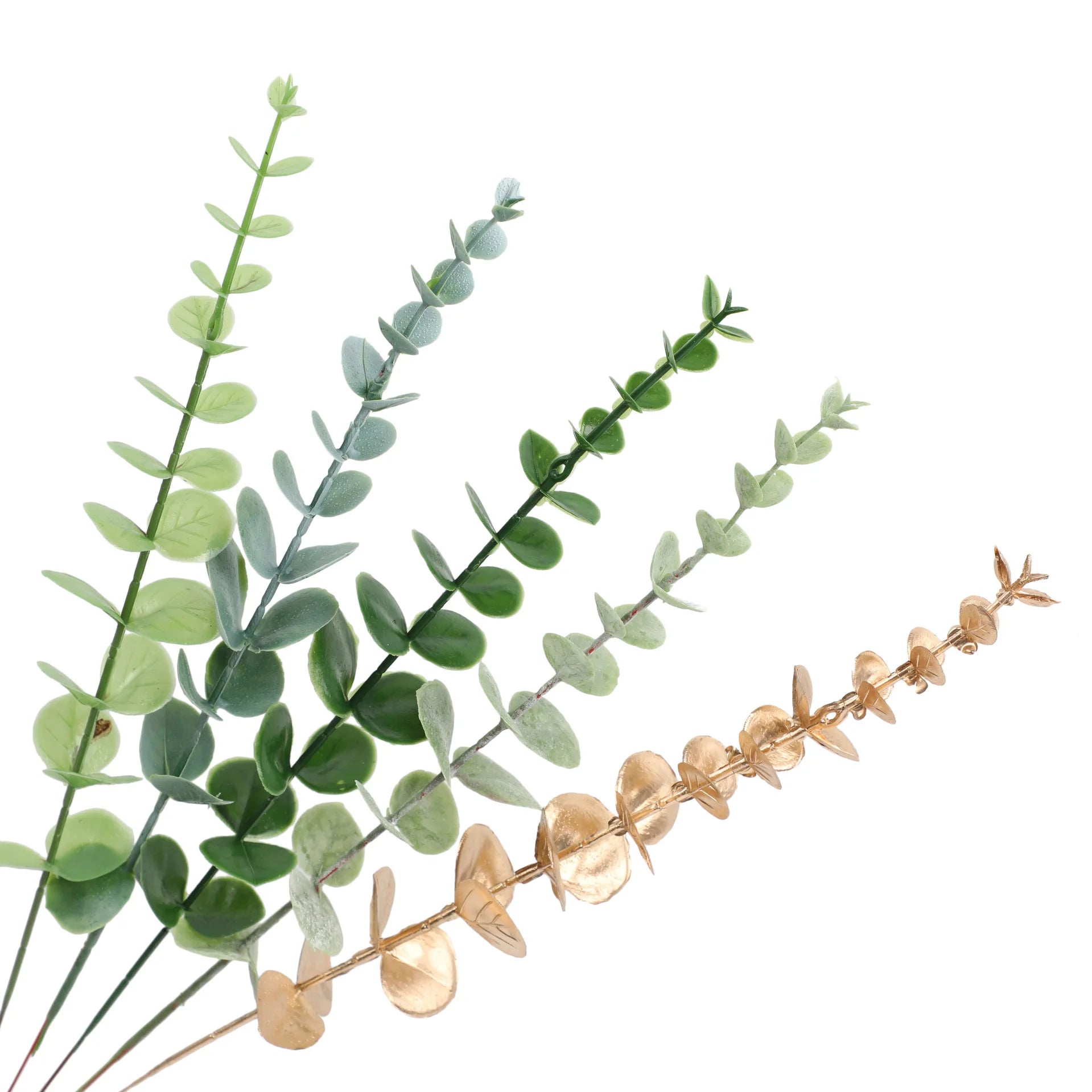 10 Pack Artificial Eucalyptus Leaves Green Gold Fake Plant Branches Wedding Party Outdoor Home Garden Table Decoration Garland