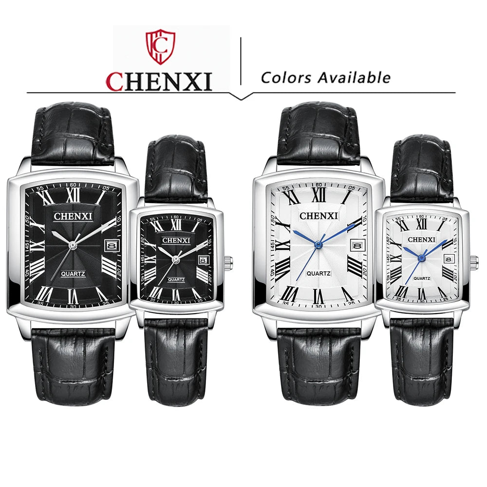 CHENXI Lover's Watches Luxury Leather Strap Square Watch Men Women Fashion Simple Quartz Wristwatch Couple Watch Free Shipping